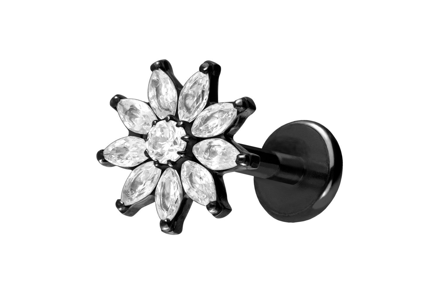 Titan Labret Piercing mit Push Fit KRISTALLBLUME